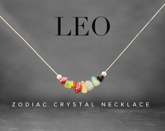 Leo Zodiac Necklace: Raw Crystal Birthstone, Sterling Silver or Gold