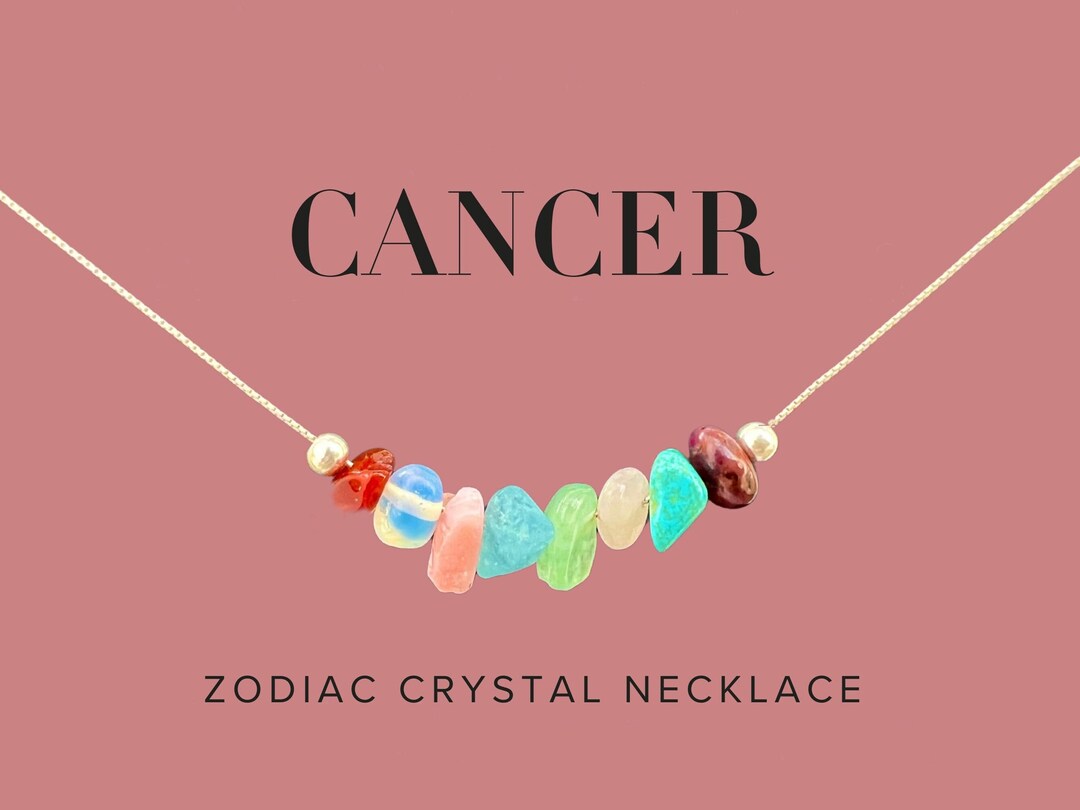 Cancer Zodiac Sign Necklace Raw Crystals Zodiac Sign Astrology Choker