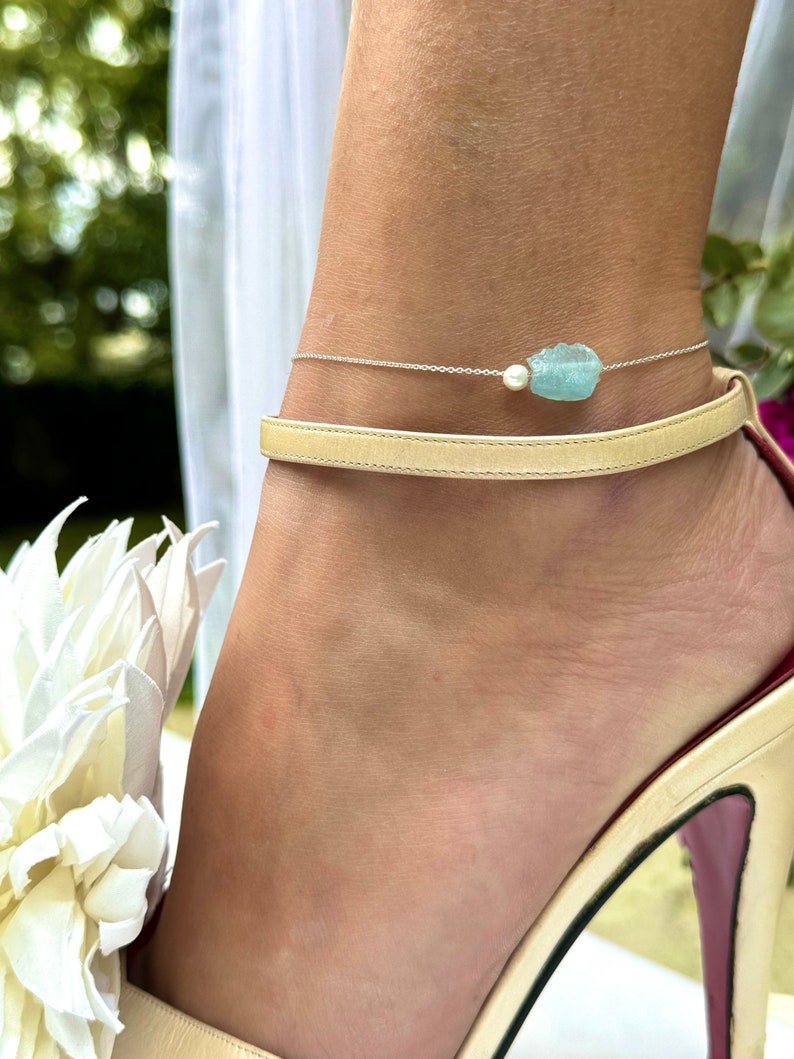 Something Blue Anklet Gold and Silver, Something Blue, Bridal Shower Gift, Something Blue for Bride, Wedding Jewelry, Bridal Ankle Bracelet