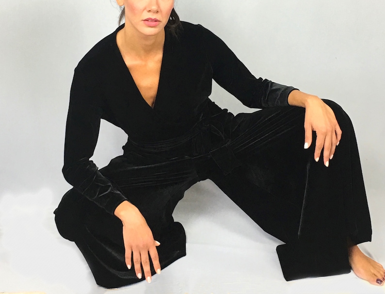 Black Velvet Loungewear-Velvet Jumpsuit- Women Homewear- Velvet Nightgown- Pyjama Femme-Comfy Loungewear-