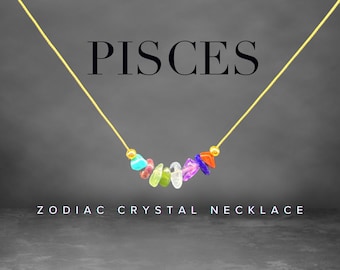 Pisces Zodiac Necklace: Raw Crystals, Sterling Silver Astrology Choker
