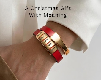 Red Leather Good Luck Bracelet, 14K Gold-Filled Cuff, 2027 Christmas Gift for Her