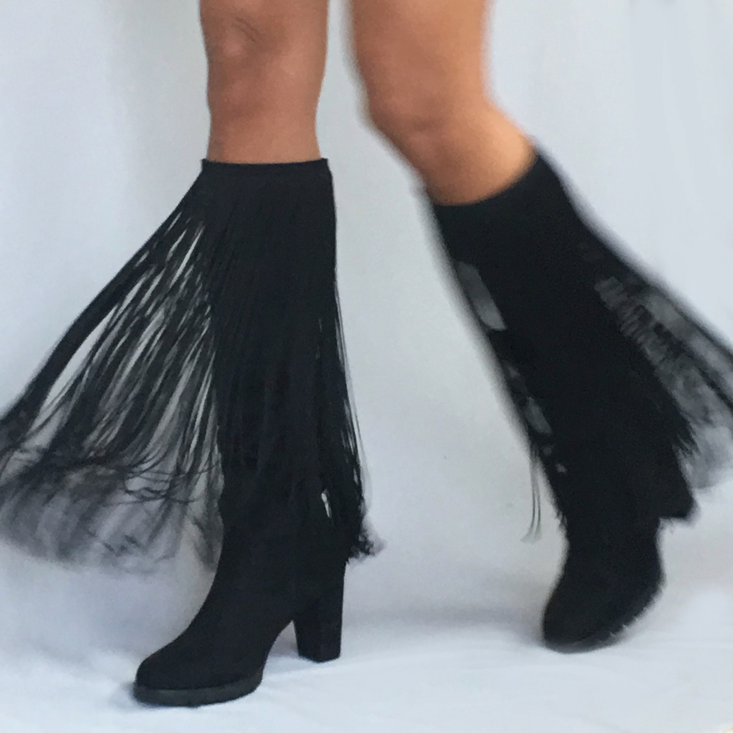 Black Fringe Boot Etsy