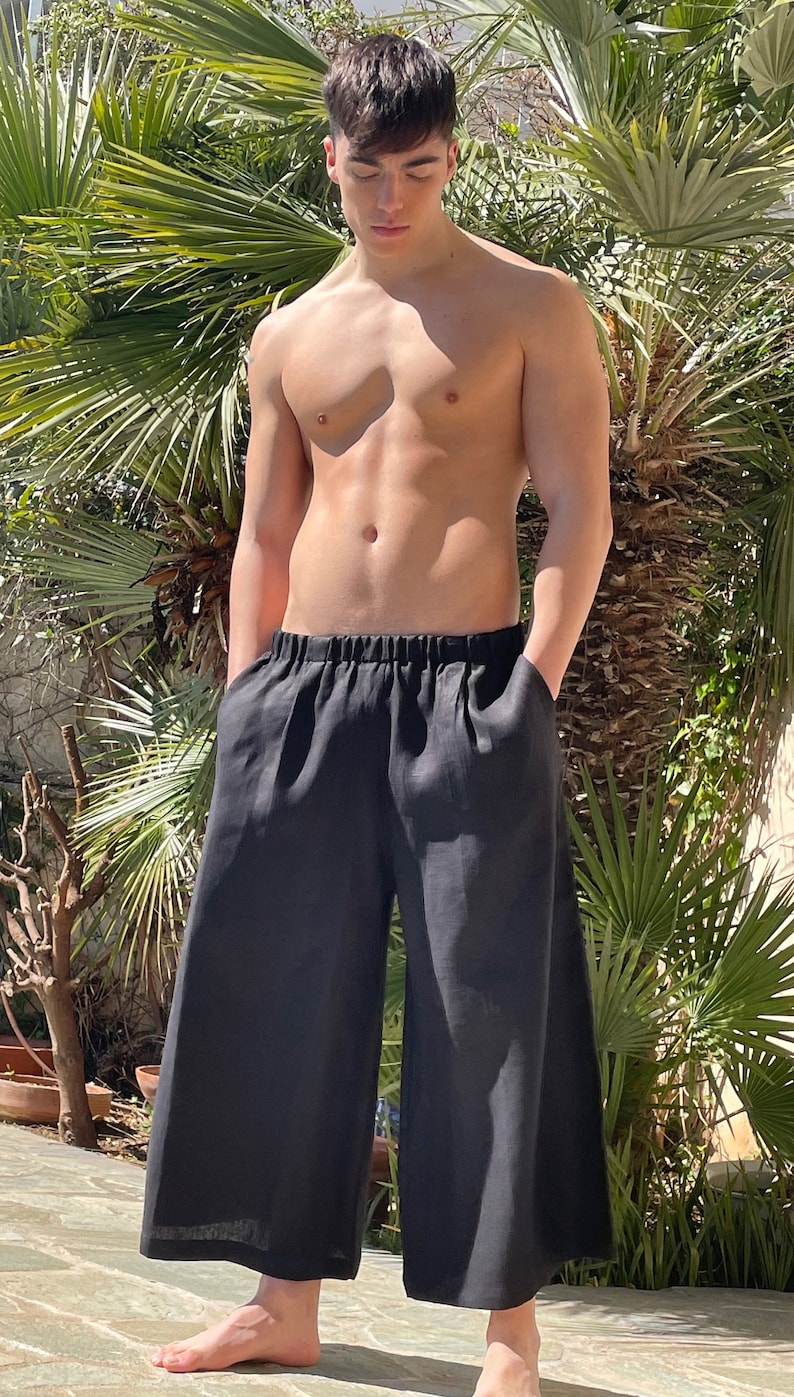 Black Linen Pants for Men Meditation Pants for Men Wide Etsy