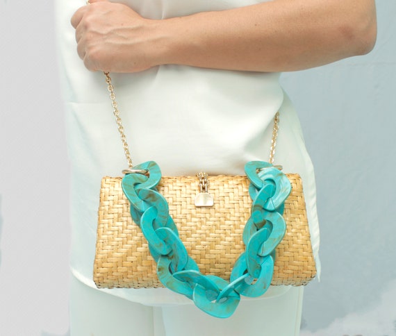 Gold Purse chain/Turquoise Purse Handle/Gold Crossbody Chain and Handle /luxury Bag straps/Turquoise Bag Handle/Strap Set