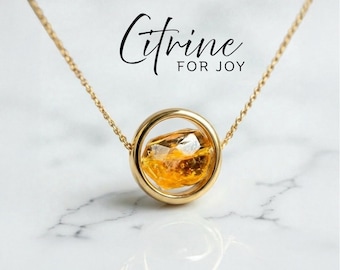 Raw Citrine Fidget Necklace for Joy: 925 Sterling Silver, Healing Crystal Spinner