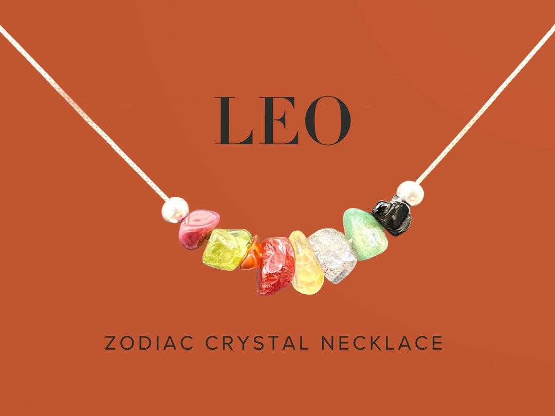 Leo Zodiac Sign Necklace, Zodiac Sign Gift , Raw Crystal Gold or Silver