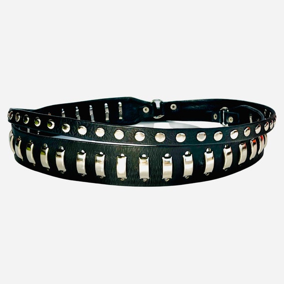 Handmade Black Leather Wrap Belt: Silver Studded Waist Belt  display picture 3