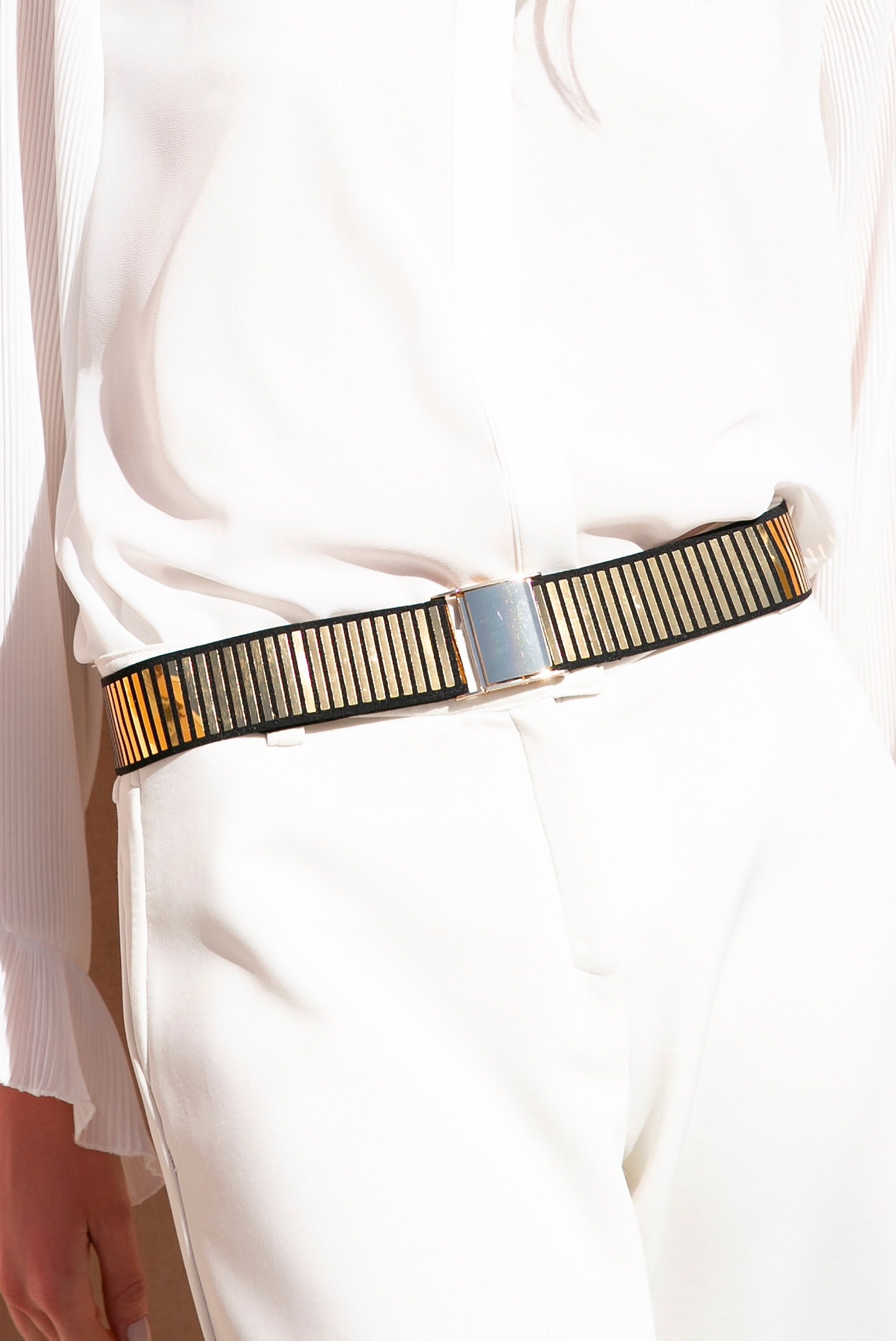 Gold Elastic Skinny Waist Belt: Minimalist Metallic Style - Etsy