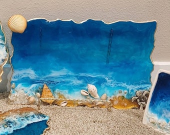 Resin Coastal Tray, Decorative Beach Home Decor, Ocean lovers gift