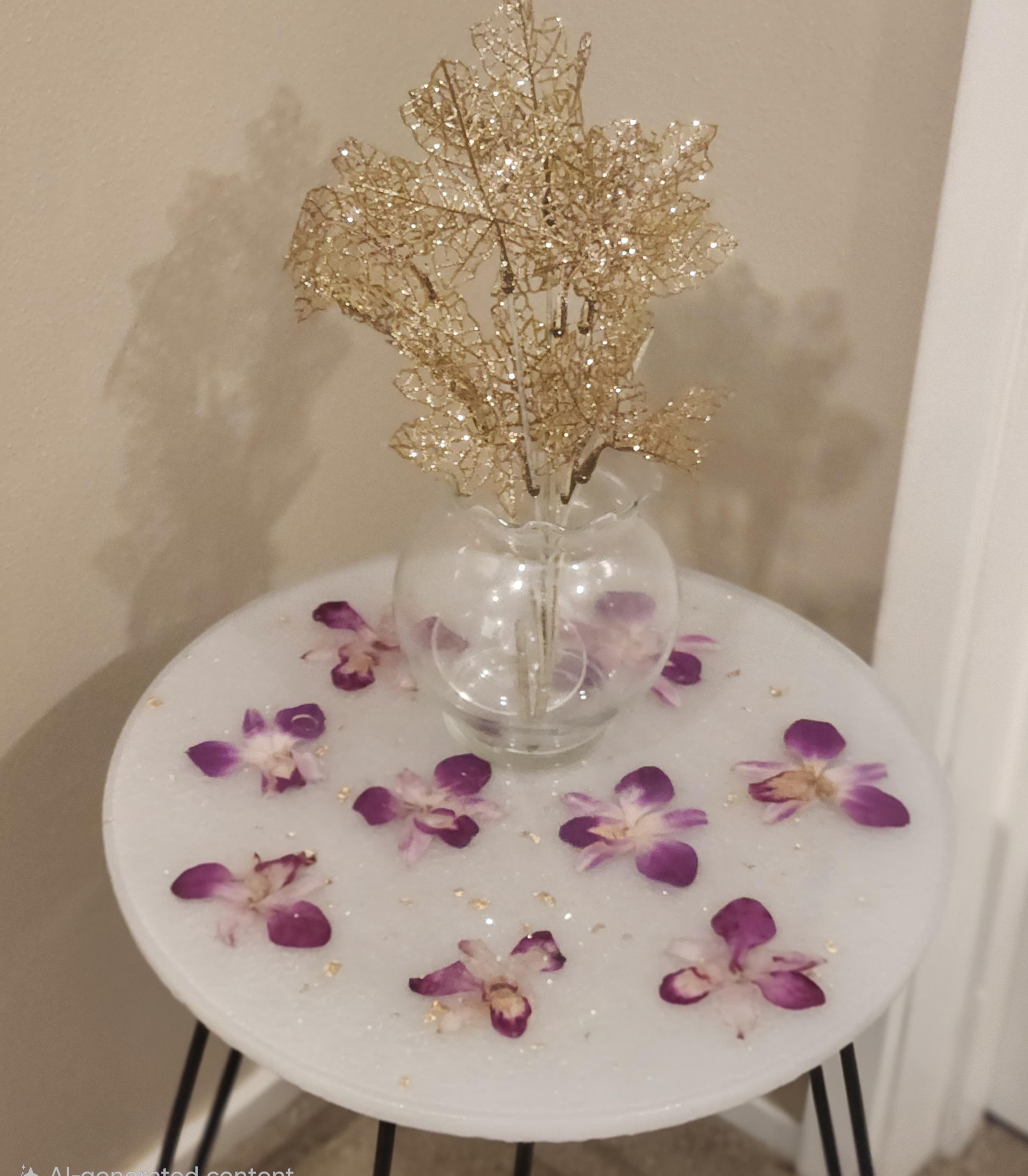 Resin Flower Coffee Table, Handmade Botanical Side Table, Real Dried ...