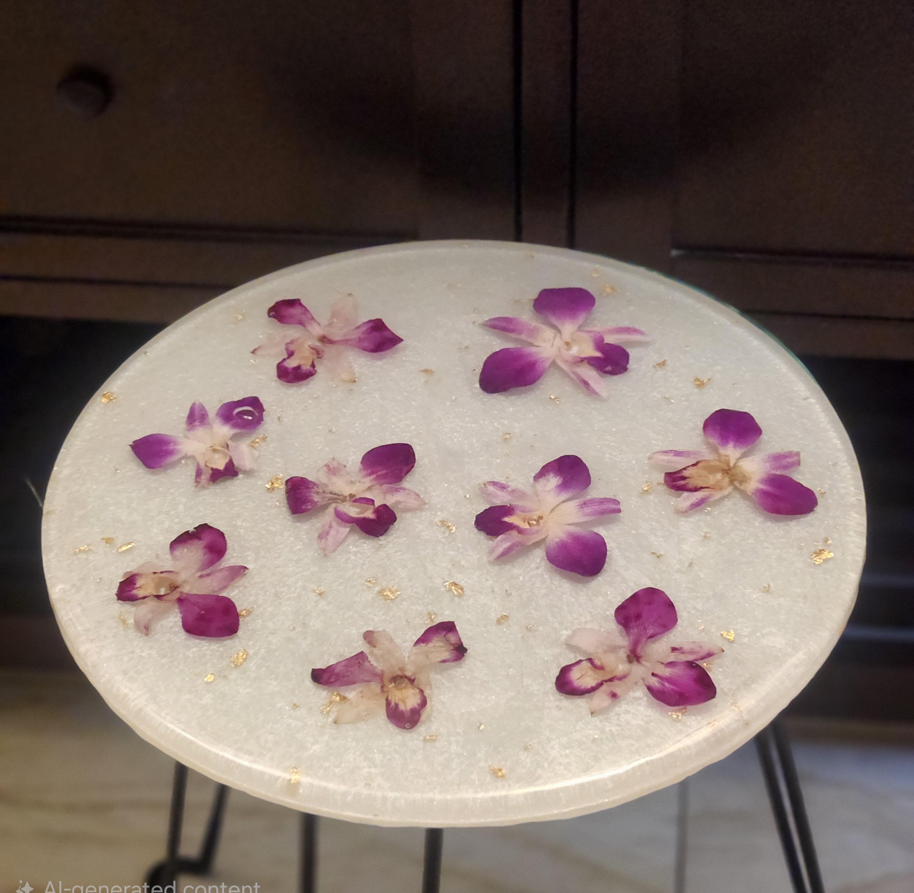 Resin Flower Coffee Table, Handmade Botanical Side Table, Real Dried ...