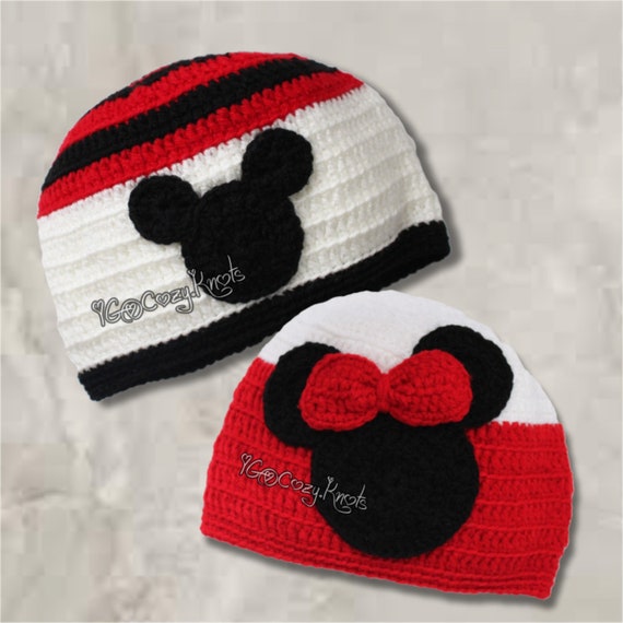 Mickey and Minnie Mouse Crochet Beanies 