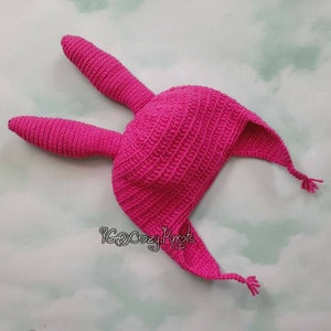Pink bunny ears crochet beanie Louise Belcher Bob's burgers inspired hat