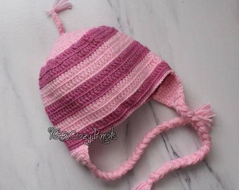 Despicable me Edith inspired crochet beanie pink striped crochet hat