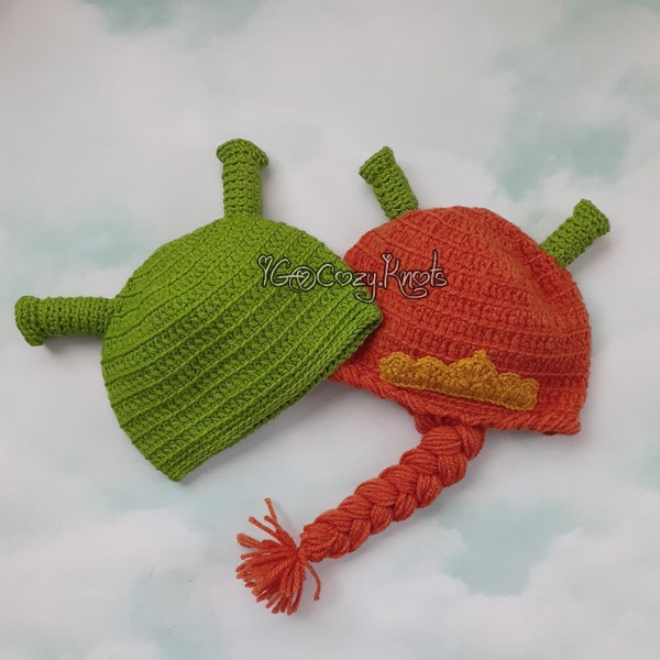 Shrek & Fiona ogre inspired crochet beanie crochet hat