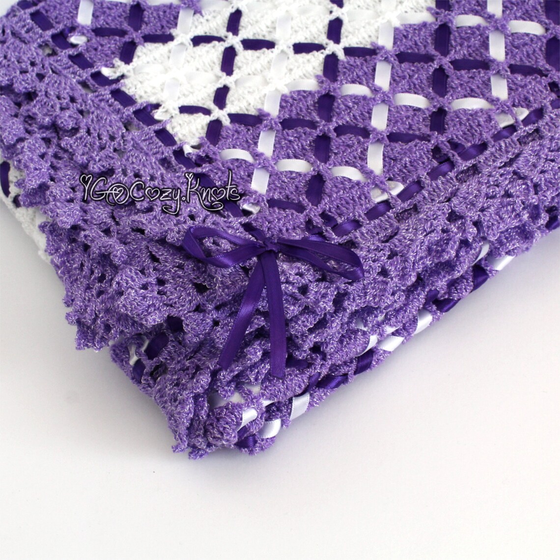 Crochet knitted ribbon baby blanket cobija de bebe hilo de Etsy