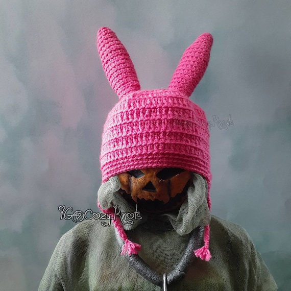 Pink Bunny Ears Crochet Beanie Louise 