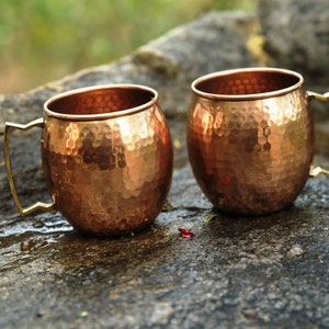 Pure Copper Moscow Mule Mug Set of 2 Cocktail 16 OZ Hammered  Drinking Mug