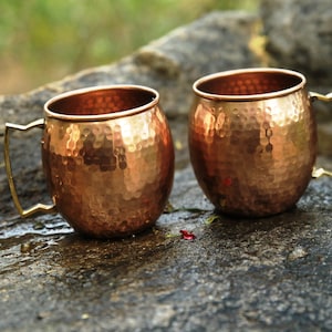 Pure Copper Moscow Mule Mug Set of 2 Cocktail 16 OZ Hammered  Drinking Mug