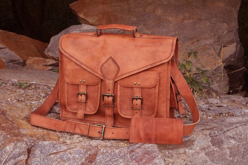 Leather Messenger Bag Mens Briefcase Bag Travel Handbag With Strap image 1