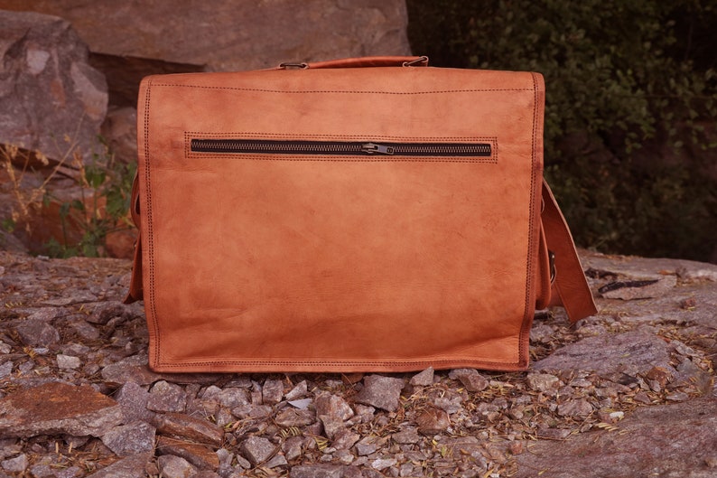Leather Messenger Bag Mens Briefcase Bag Travel Handbag With Strap image 4
