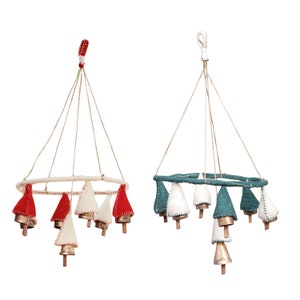 Handmade Felt Craft Hanging Rustic Bells Wind Chimes on Jute Rope Outdoor