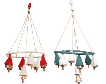 Handmade Felt Craft Hanging Rustic Bells Wind Chimes on Jute Rope Outdoor