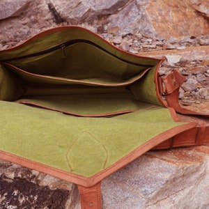 Leather Messenger Bag Mens Briefcase Bag Travel Handbag With Strap image 7
