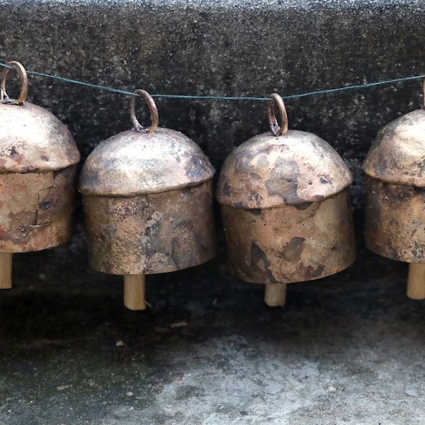 Rustic Noah Bells Large 4" Iron Brass Hanging Craft Gold Bells Wind Chimes