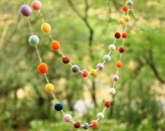 Rainbow Felt Pom Pom Garland Set of 2 - Pride, Christmas, Birthday Party Decor