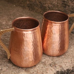 Handmade Hammered Pure Copper Moscow Mule Mug Set of 2 17 OZ Drinking Mug image 1