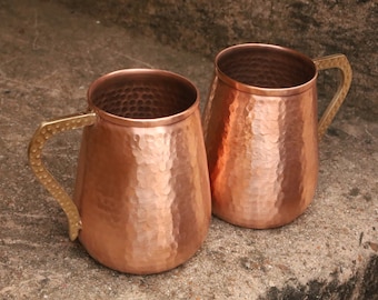 Handmade Hammered Pure Copper Moscow Mule Mug Set of 2 - 17 OZ Drinking Mug