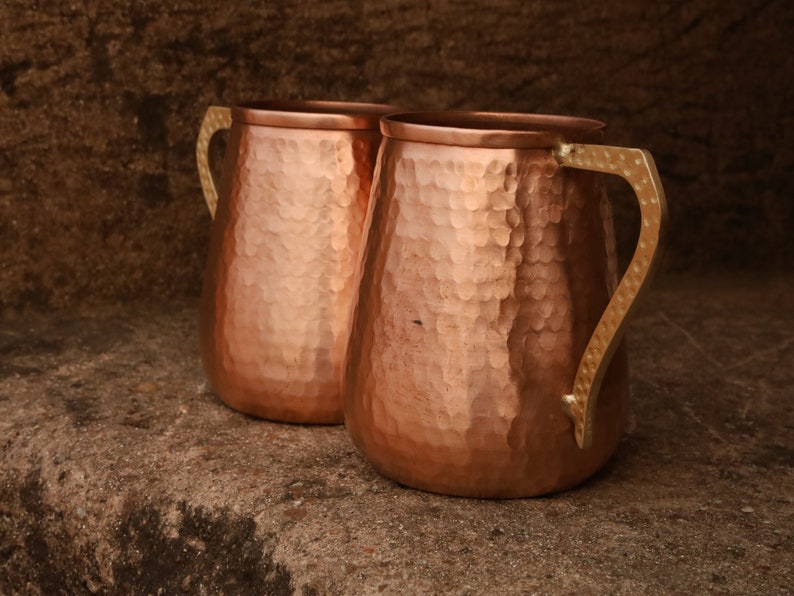 Handmade Hammered Pure Copper Moscow Mule Mug Set of 2 17 OZ Drinking Mug image 2
