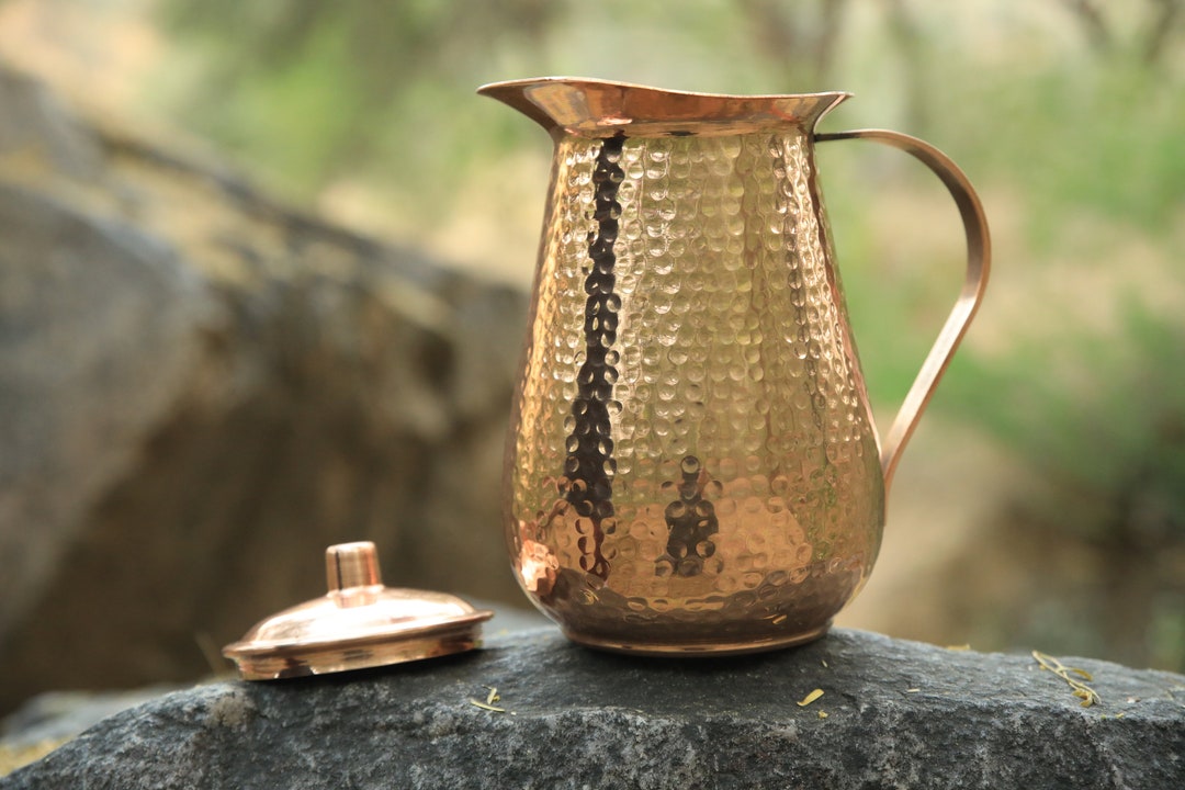Pure Copper Pitcher Jug With Lid Water Carafe 66 OZ Pitchers & Drinking