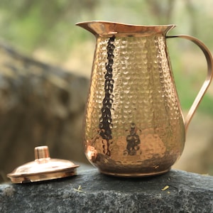 Pure Copper Pitcher Jug With Lid Water Carafe 66 OZ Pitchers & Drinking Sets zdjęcie 1