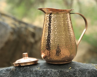 Pure Copper Pitcher Jug With Lid Water Carafe 66 OZ Pitchers & Drinking Sets