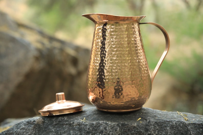 Pure Copper Pitcher Jug With Lid Water Carafe 66 OZ Pitchers & Drinking Sets zdjęcie 1