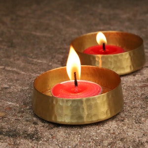 Handmade Pure Brass Tea light Holder Set of 2 Home Decor Votive Wedding Decor Candle Holder image 1