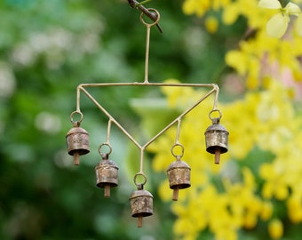 Rustic 1.5 inch 5 Bell farmhouse Wind Chimes For Outdoors Crafts Home Office Garden Decorations & Gift For love