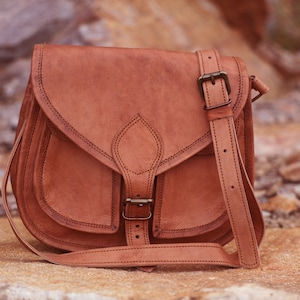 Bolso crossbody de cuero para mujer bolso de estilo vintage bolso natural de hombro con correa