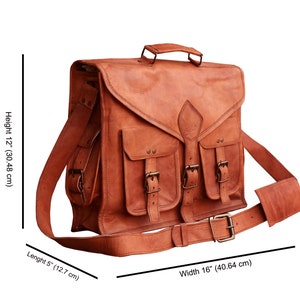Leather Messenger Bag Mens Briefcase Bag Travel Handbag With Strap image 3