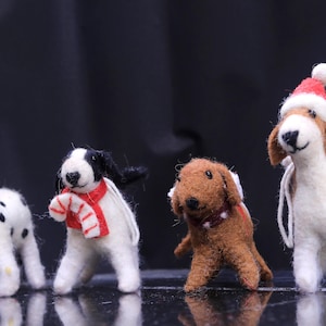Christmas Felt Dogs Hanging Ornaments, Set of 4, Xmas Wool Puppy Hanging Decor