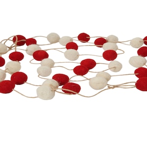 Felt Pom Pom Garland Set Of 2 Red & White Christmas Birthday Party Decor Ball Wall Hanging