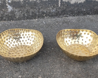 Brass Hammered Tea Light Candle Holder Set of 2 Votive Holders