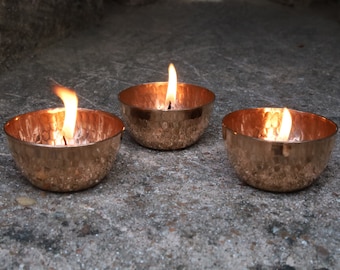 Handmade Copper Tea Light Holder Set of 3 Votive Holders