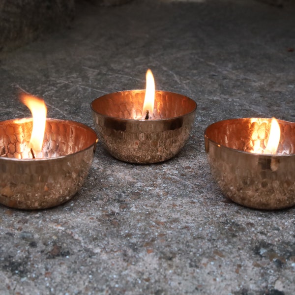 Handmade Copper Tea Light Holder Set of 3 Votive Holders