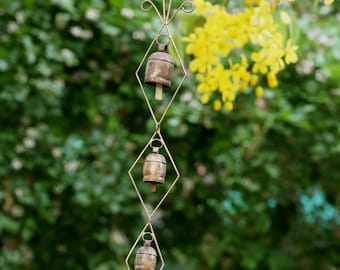 Handmade 5 different size Rustic Farmhouse Gold bells Memorial Wind Chimes For Indoor Decorations Unique Gift for Love