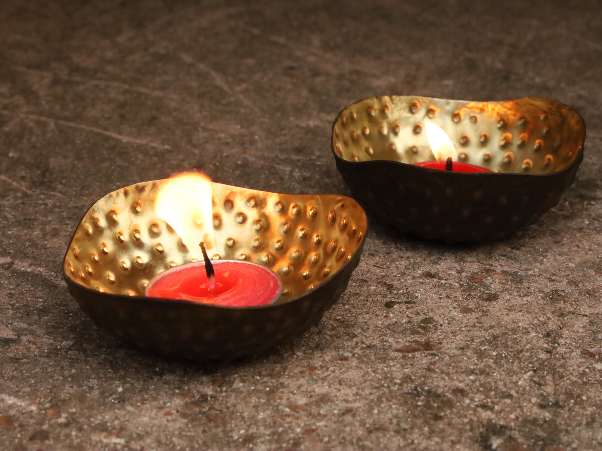 Brass Hammered Tea Light Candle Holder Set of 2 Votive Holders Etsy