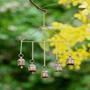 5 Gold Rustic Bells Wind Chimes For Outdoors Home Office Garden Decorations Memorial Gift for Love